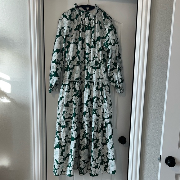 Tuckernuck Hyacinth House Green & White Floral Tiered Presley Maxi Midi Dress - Picture 3 of 8
